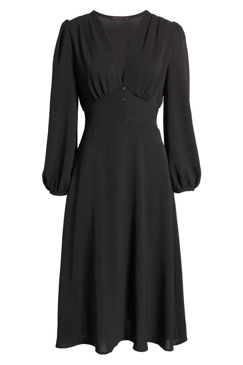 Empire Waist Long Sleeve Midi Dress, Alternate, color, BLACK