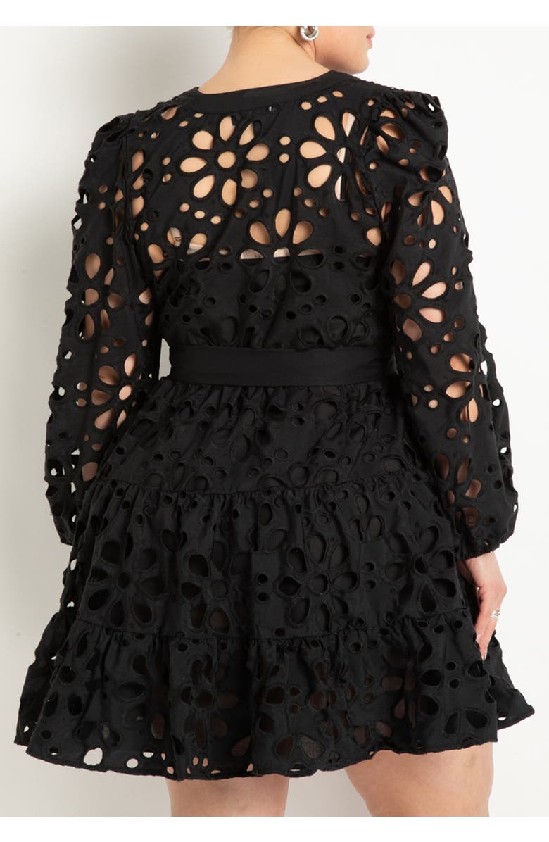 ELOQUII Tiered Eyelet Mini Dress, Alternate, color, Black Onyx