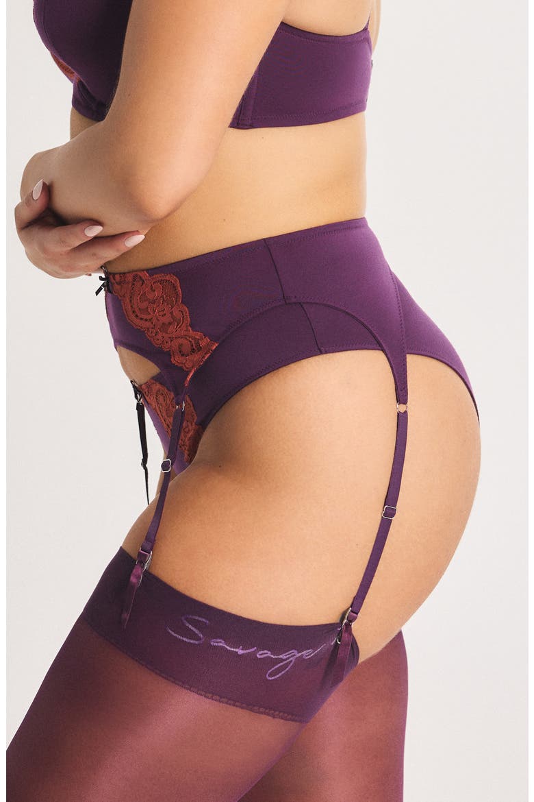 Swirly Girly Garter Belt, Alternate, color, MIDNIGHT PURPLE/ BROWN BRICK