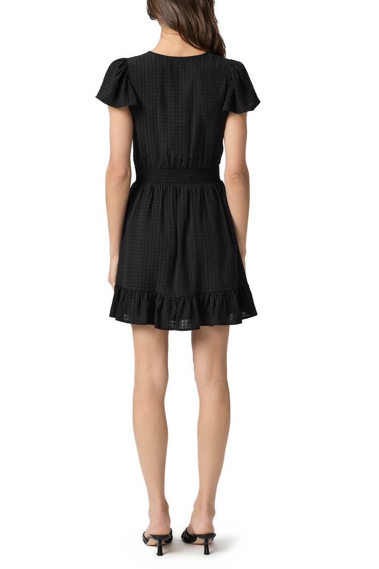 Odella Gingham Flutter Sleeve Minidress, Alternate, color, BLACK