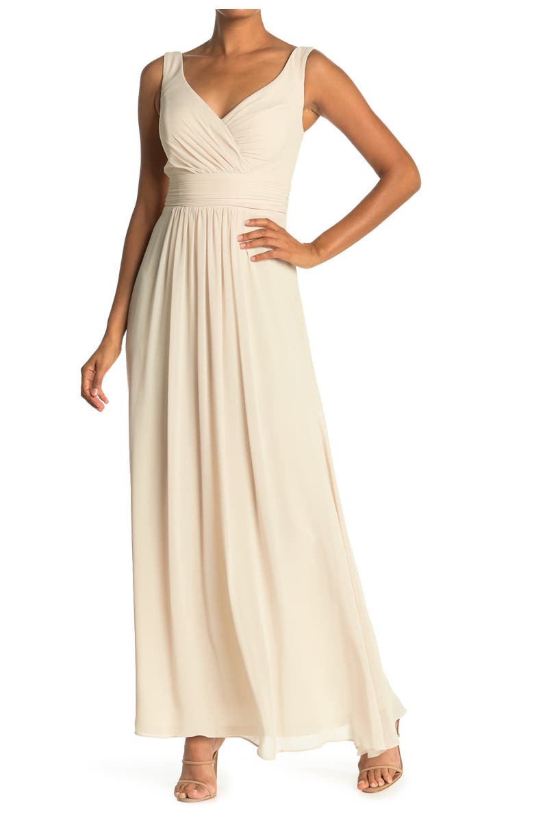#Levkoff V-Neck Chiffon A-Line Gown, Main, color, 