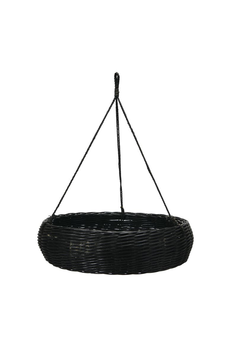 Hand-Woven Hanging Rattan Basket with Jute Rope Hanger, Main, color, Black