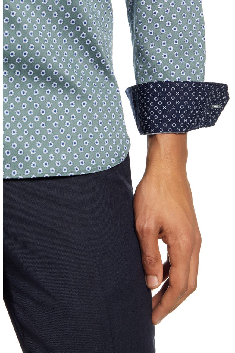 Heknows Slim Fit Floral Print Button-Up Shirt, Alternate, color, GREEN