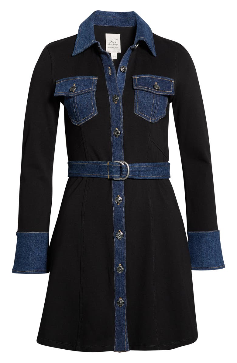 Cinq à Sept Aliza Denim Trim Long Sleeve Dress, Alternate, color, Black/ Fontaine