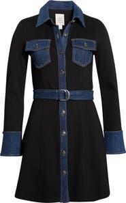 Cinq à Sept Aliza Denim Trim Long Sleeve Dress