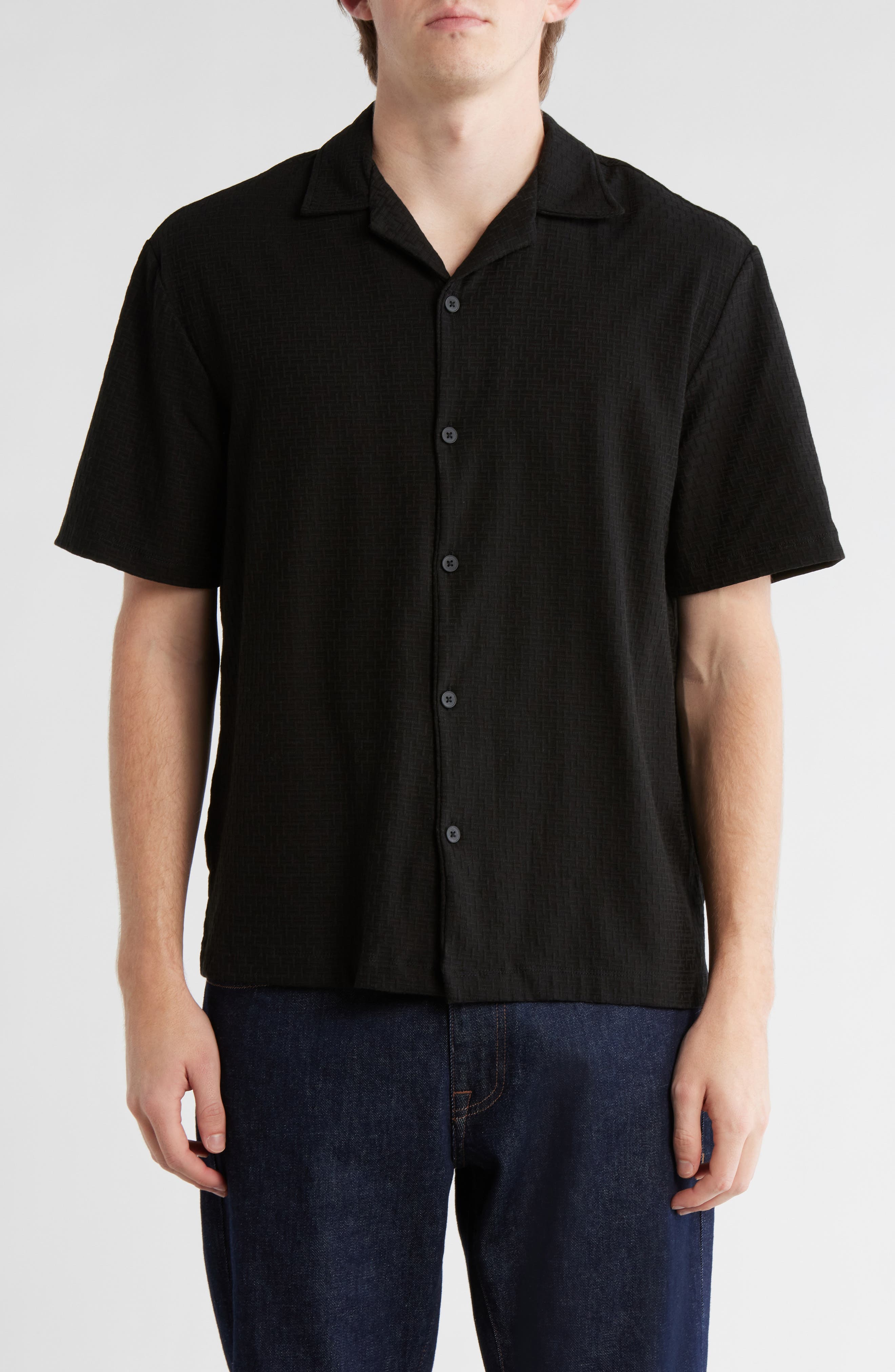 DENIM AND FLOWER Textured Knit Camp Shirt