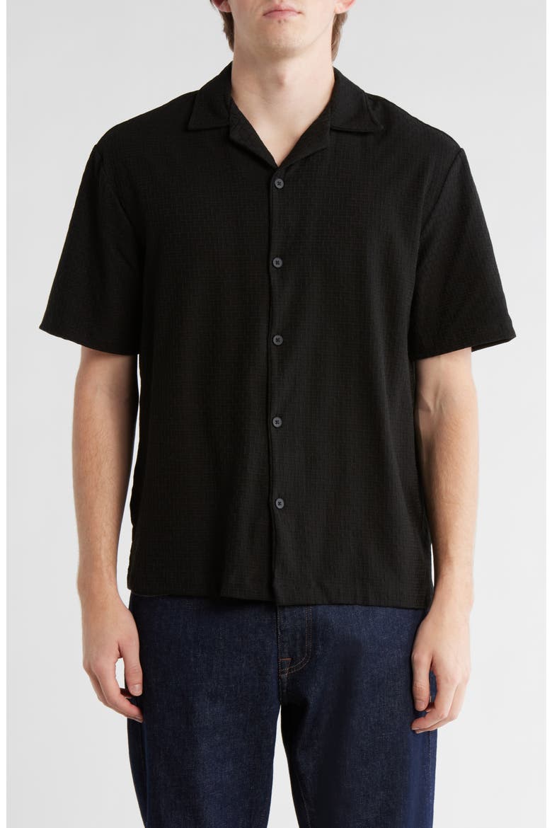 Textured Knit Camp Shirt, Main, color, BLACK