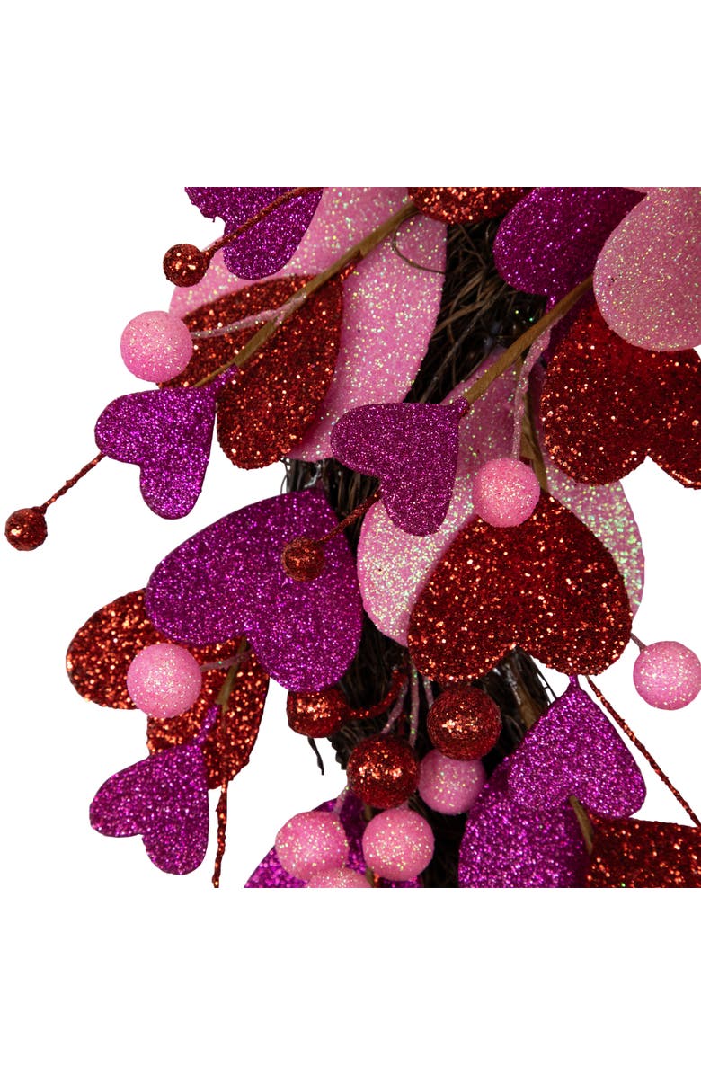 Northlight Glittered Hearts and Berries Valentine's Day Twig Wreath - 20", Alternate, color, 