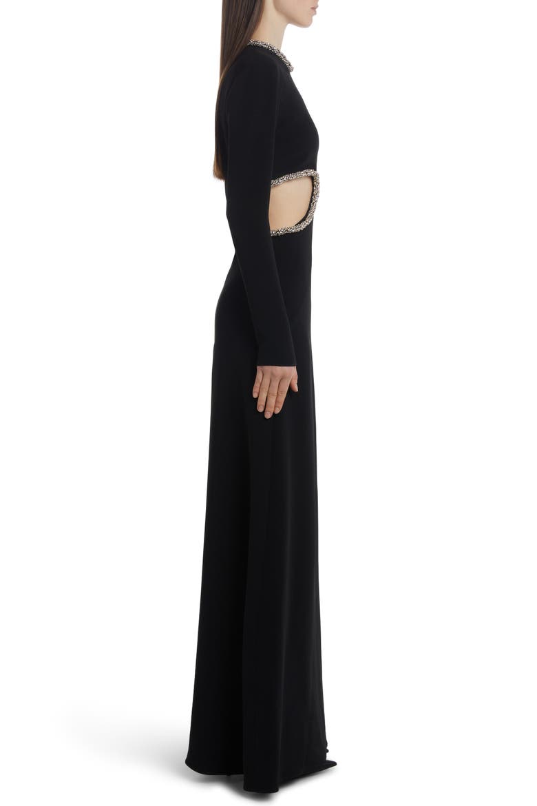 Embellished Long Sleeve Cutout Gown, Alternate, color, BLACK