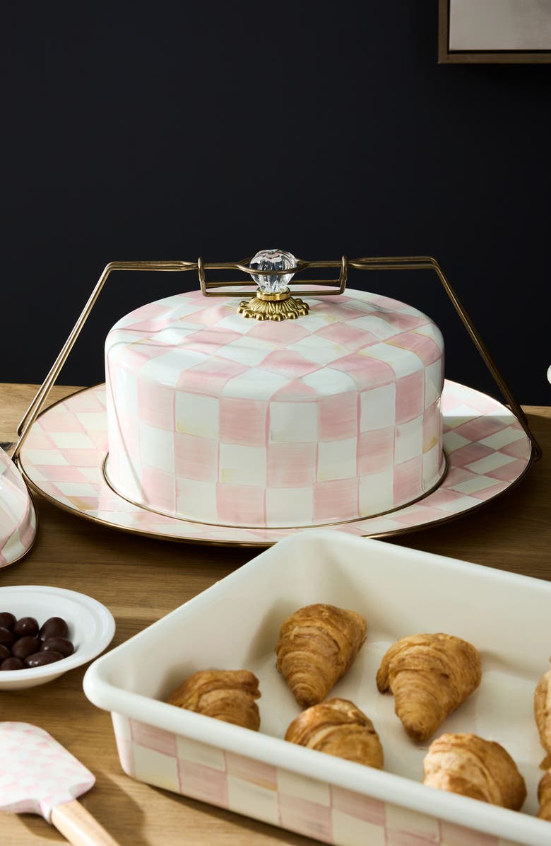 MACKENZIE CHILDS Rosy Check Enameled Steel Cake Carrier, Alternate, color, Rosy