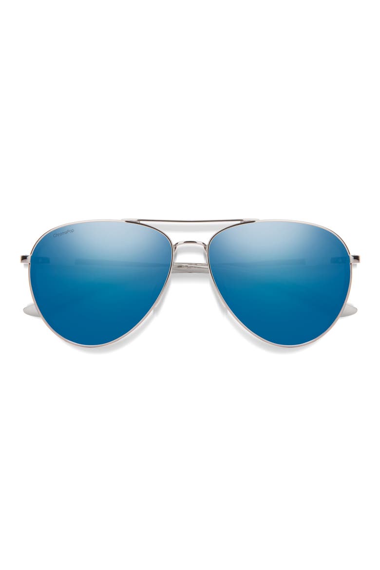 Layback 60mm ChromaPop™ Polarized Aviator Sunglasses, Main, color, SILVER / BLUE MIRROR