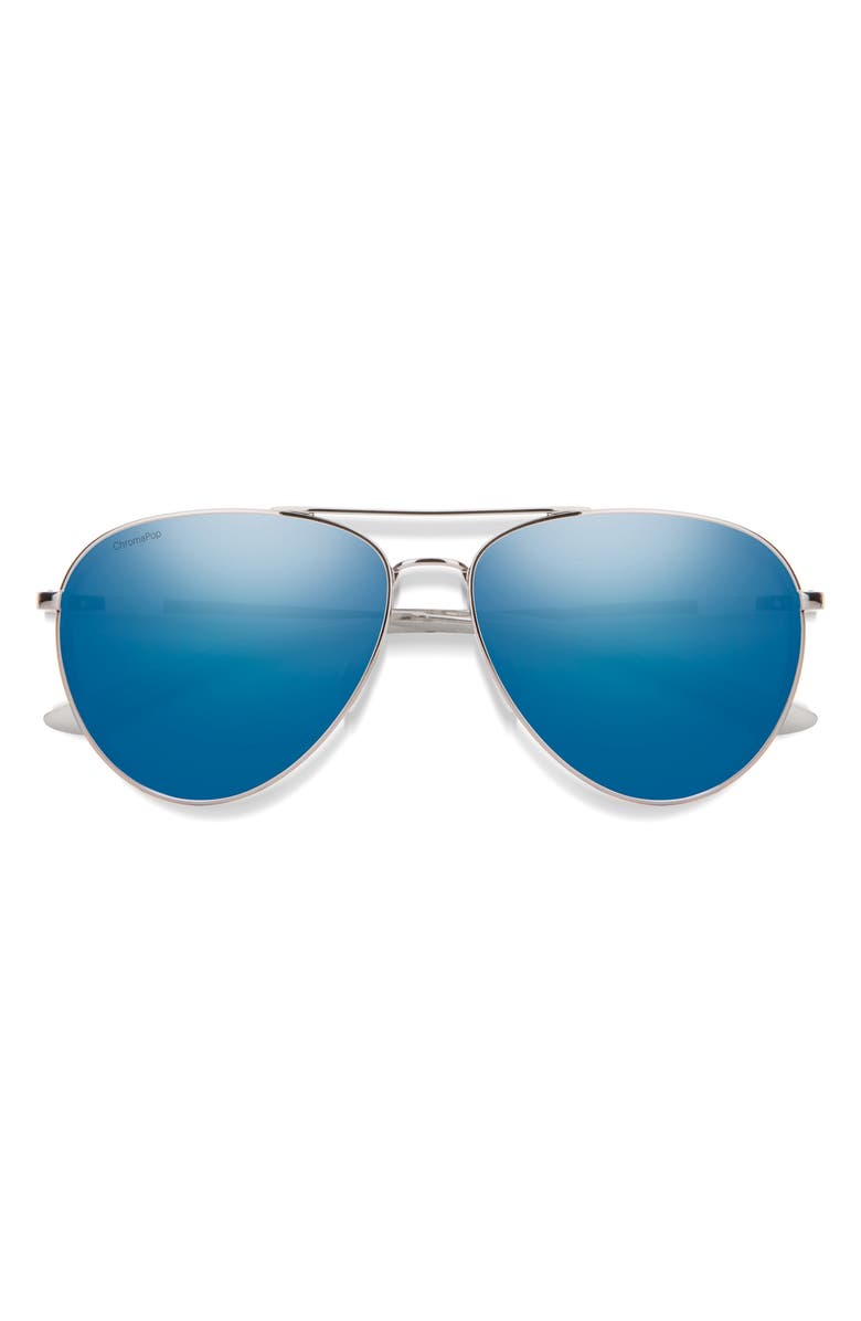 Smith Layback 60mm ChromaPop<sup>™</sup> Polarized Aviator Sunglasses, Main, color, Silver / Blue Mirror
