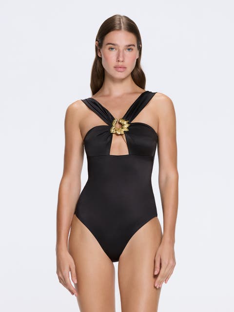 Talia V Neck with Gold Detail Satin Swimsuit