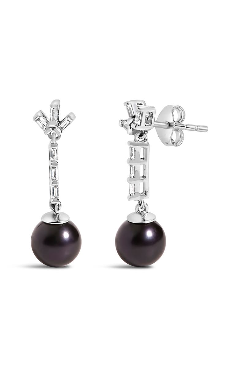 Haus of Brilliance Silver Pearl and White sapphire Drop and Dangle Earring, Alternate, color, White
