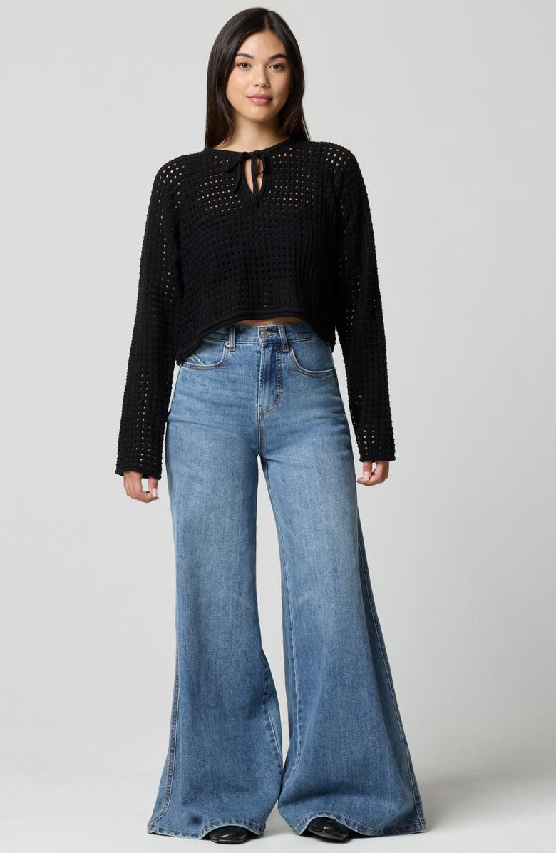 Florence by Mills Keyhole Open Knit Crop Sweater, Alternate, color, Black