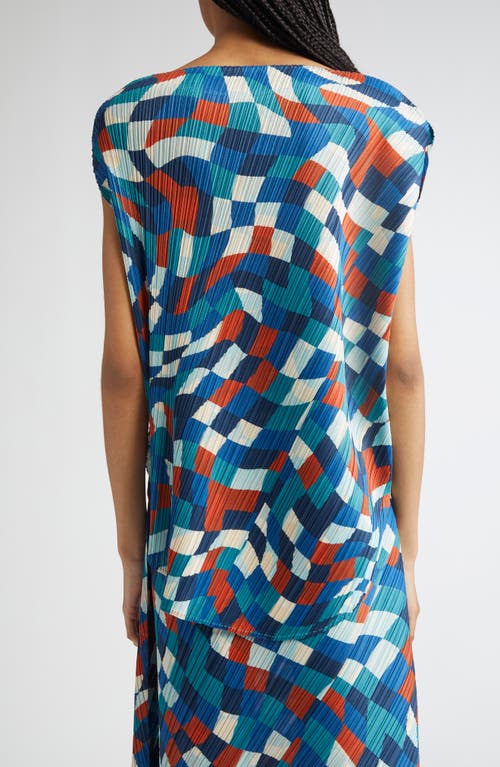 Issey Miyake Pleats Please  Dancing Square Pleated Top In Blue