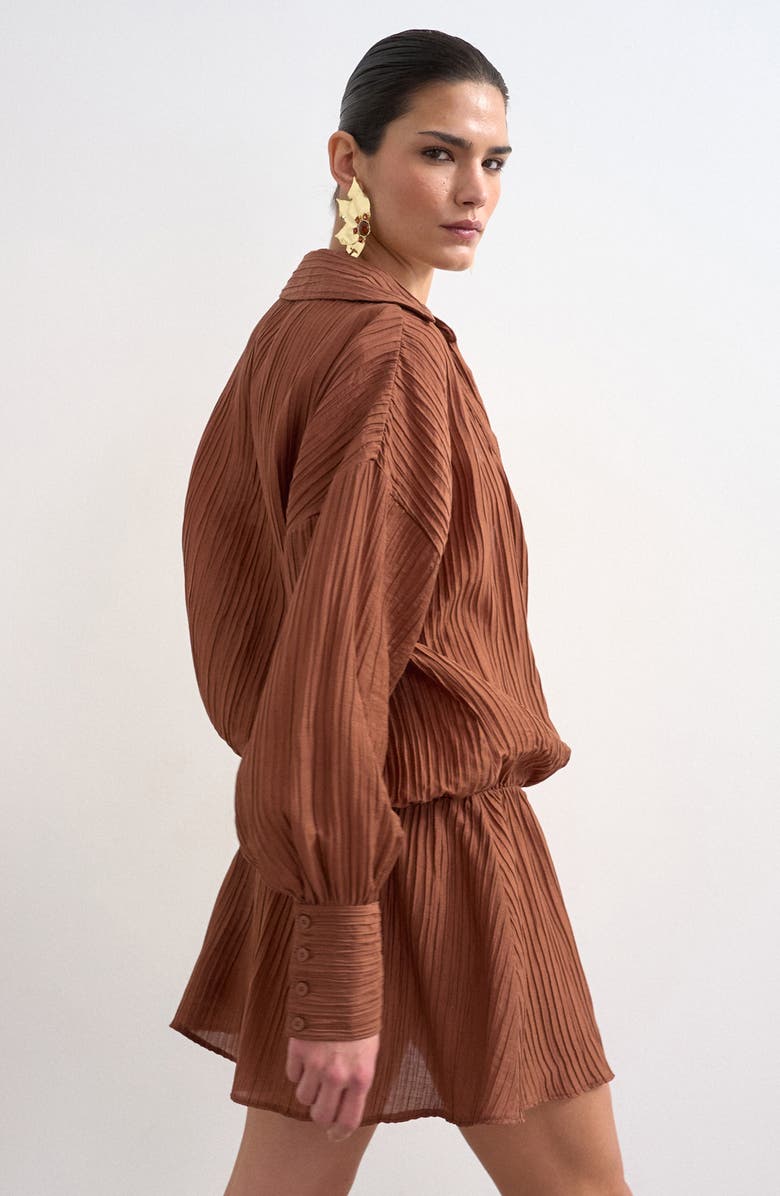 Topshop Long Sleeve Rib Shirtdress, Alternate, color, Rust