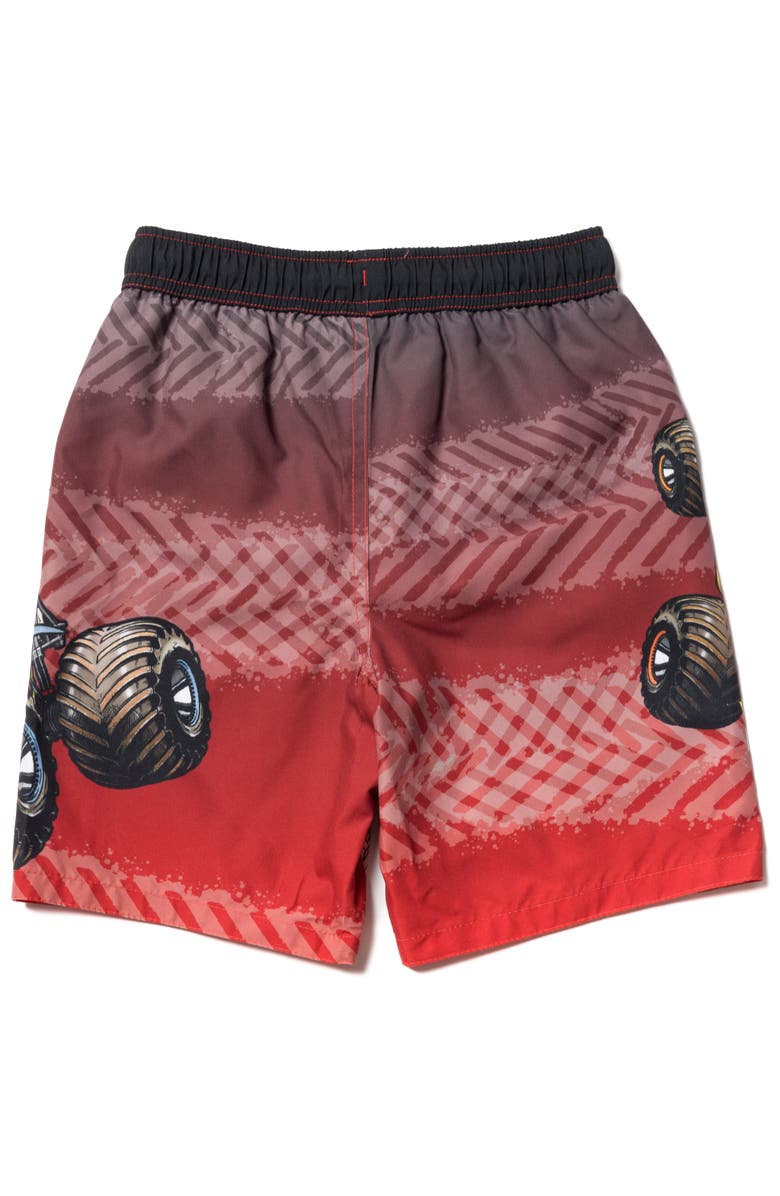 Monster Jam Swimwear Swim Trunks, Alternate, color, Black Red Tread