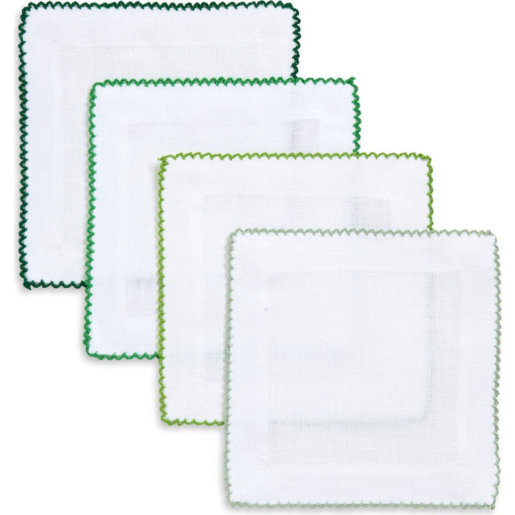 Tina Chen Designs Picot Edge Set Of 4 Linen Cocktail Napkins In Green