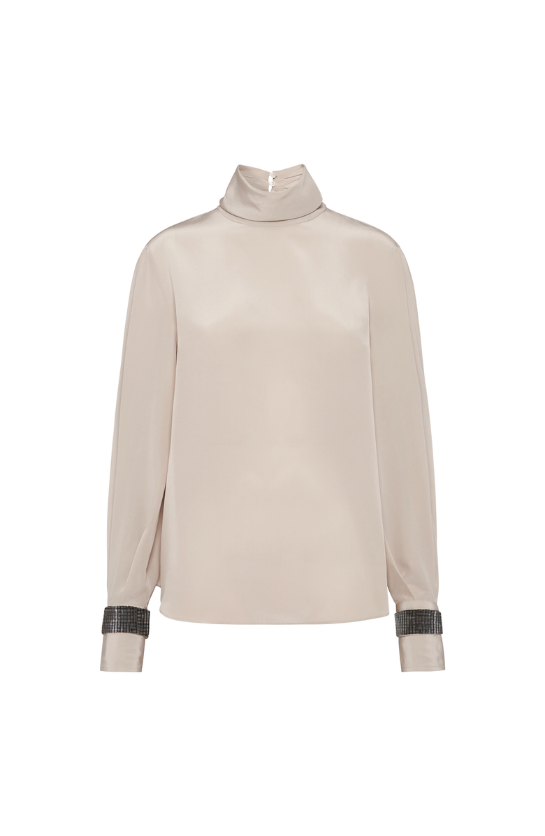 Brunello Cucinelli Crêpe de chine T-shirt, Main, color, Cool Beige