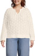 Lands' End Plus Size Drifter Tie Notch Neck Sweater