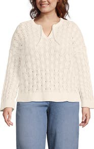 Lands' End Plus Size Drifter Tie Notch Neck Sweater