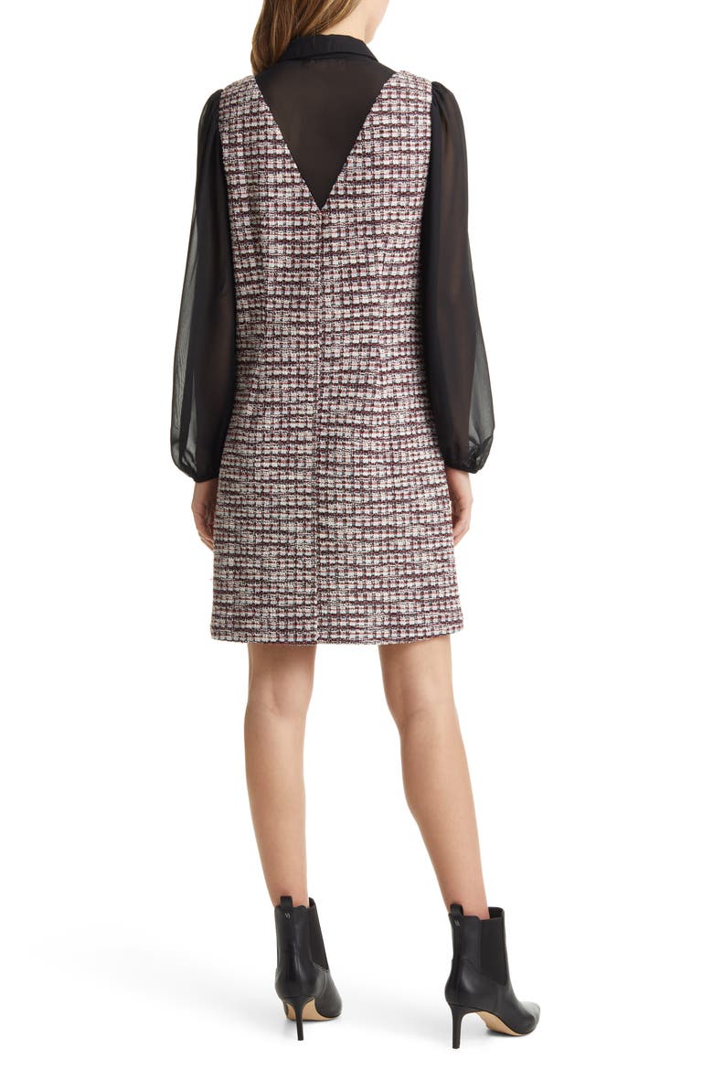 Long Sleeve Tweed Minidress, Alternate, color, IVORY/ BLUE
