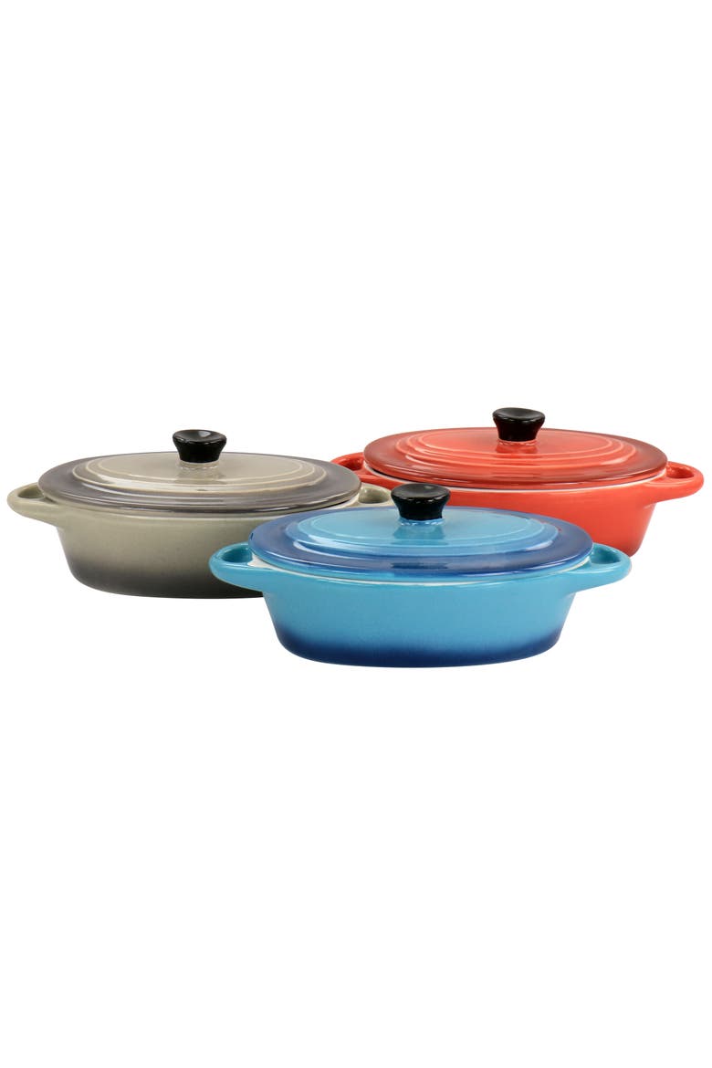 Wexford 3 Piece 6.7oz Stoneware Mini Oval Casserole Set, Main, color, Blue