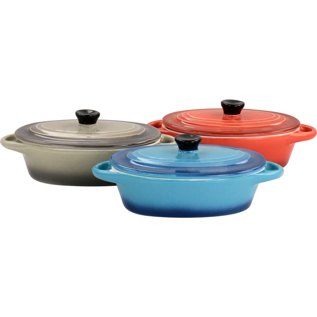 Crock-pot Wexford 3 Piece 6.7oz Stoneware Mini Oval Casserole Set In Blue