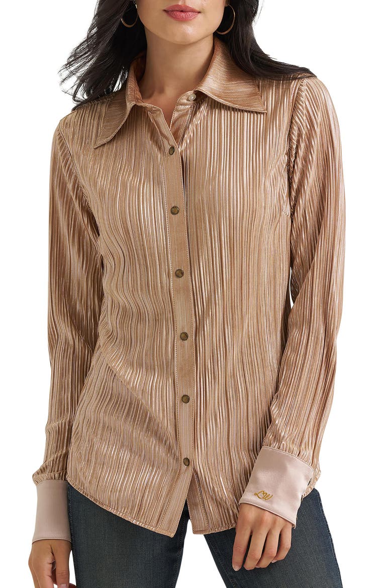 Pliss Long Sleeve Western Shirt, Main, color, ROSE GOLD