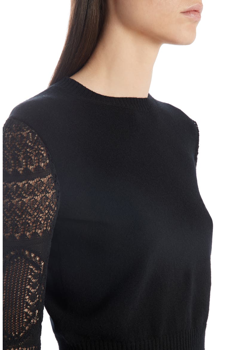 Alexander McQueen Crochet Sleeve Wool Sweater, Alternate, color, BLACK