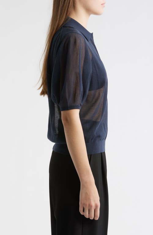 Theory Puff Sleeve Crepe Knit Polo In Multi