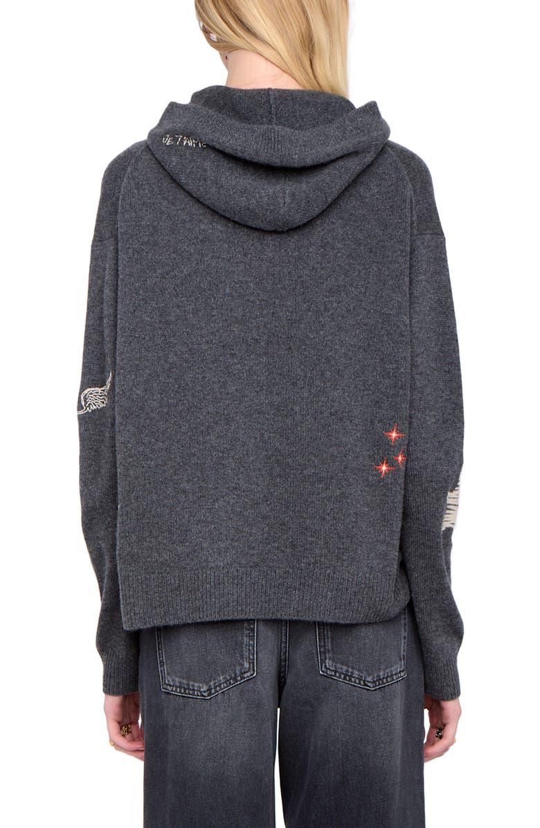 Zadig & Voltaire Markyz Embroidered Cashmere Hoodie, Alternate, color, Charcoal