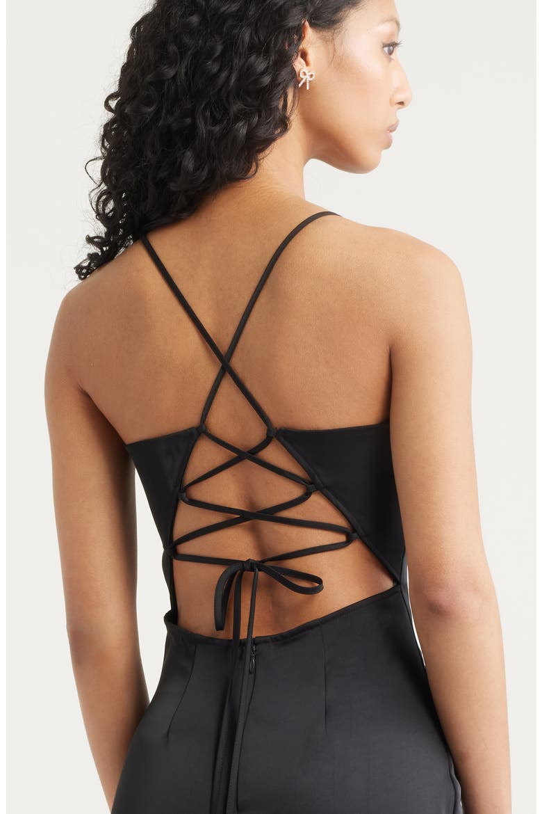 Tie Back Satin Gown, Alternate, color, BLACK