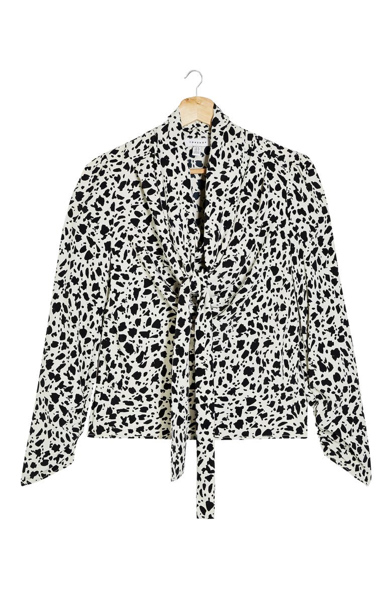 Animal Print Tie Neck Blouse, Alternate, color, BLACK MULTI