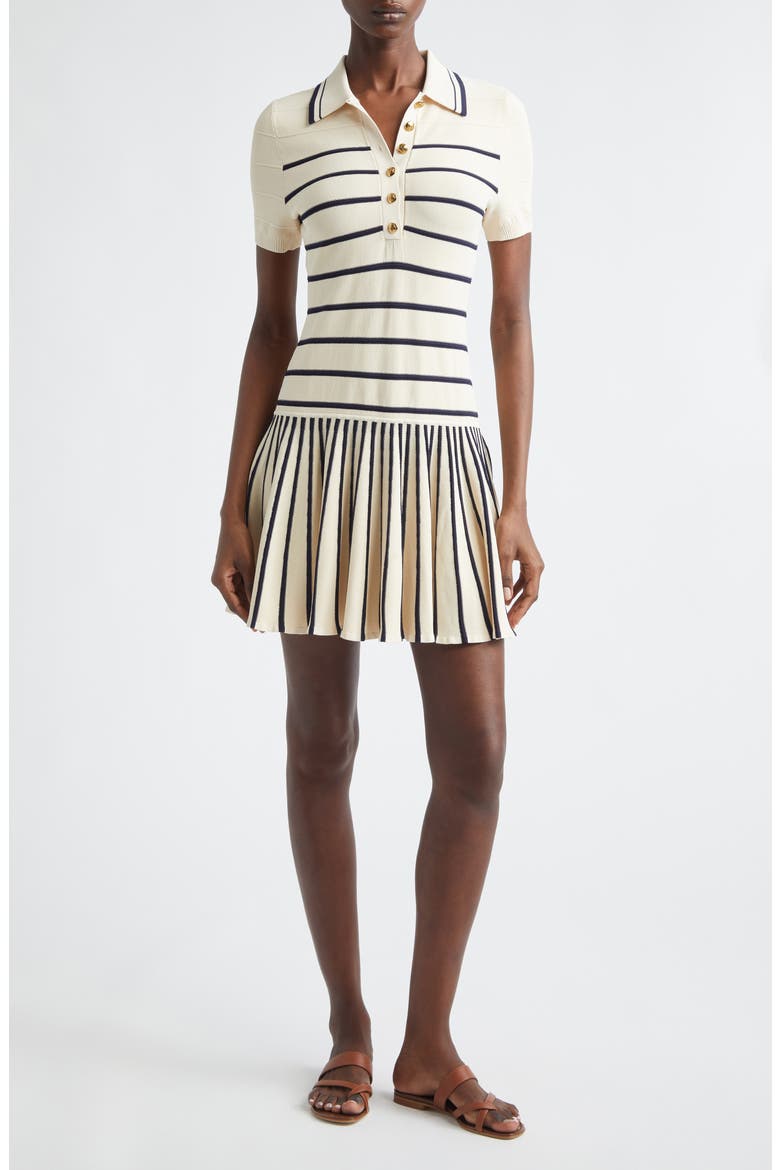 Kindred Spirit Luna Stripe Polo Minidress, Main, color, CREAM/ NAVY