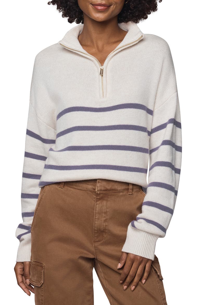 Georgie Stripe Oversize Quarter Zip Sweater, Main, color, PALE OAK/ EGGPLANT