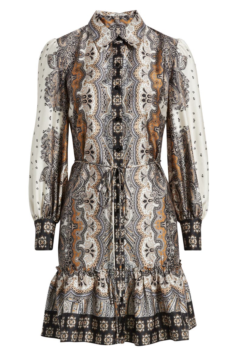 Mixed Paisley Long Sleeve Shirtdress, Alternate, color, SAND MULTI