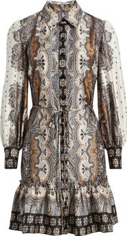Julia Jordan Mixed Paisley Long Sleeve Shirtdress