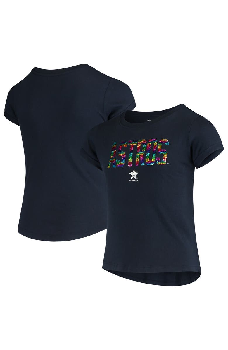 New Era Girls Youth New Era Navy Houston Astros Flip Sequin T-Shirt, Main, color, Navy