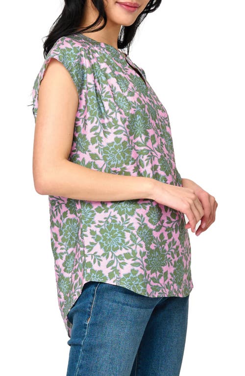 Gibsonlook Split Neck Cap Sleeve High-low Top In Rose Garden