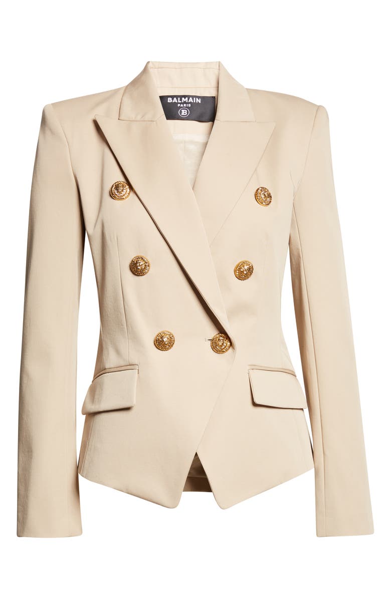 Balmain 6-Button Double Breasted Gabardine Cutaway Jacket, Main, color, 0An Sand