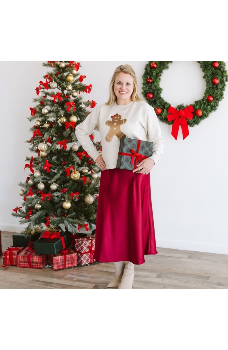 Sweet Wink Gingerbread Sequin Patch Christmas Women's Sweatshirt, Alternate, color, Natural