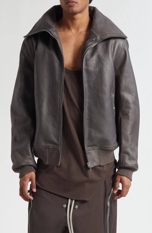 Rick Owens Blixa Dracucollar Leather Bomber Jacket In Brown