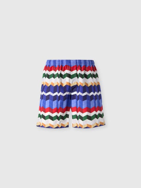 Long Swim Shorts With 3d Zigzag Print