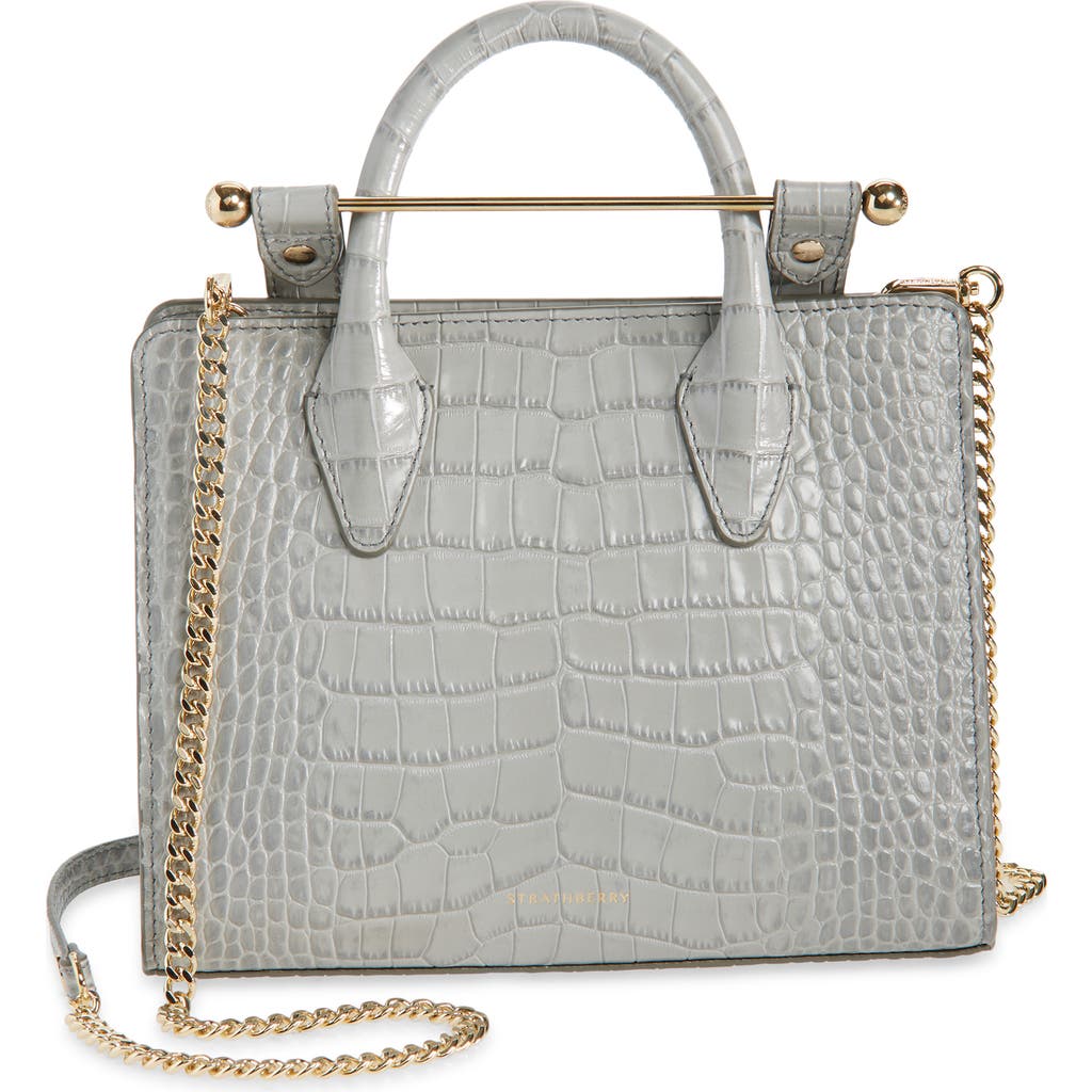 Strathberry Mini Croc Embossed Leather Tote In Gray