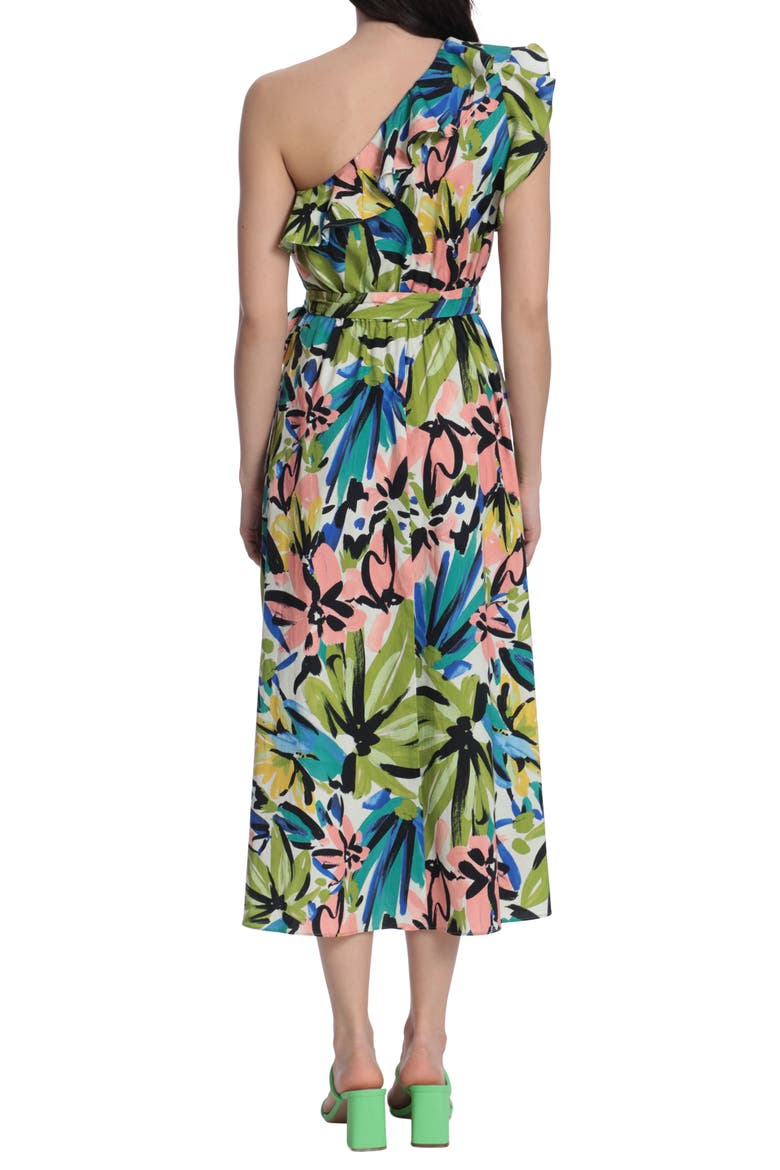 Floral One-Shoulder Stretch Cotton Dress, Alternate, color, WHITE/ OLIVE GREEN