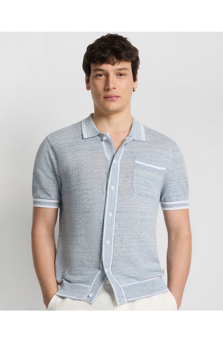 Onia Linen Knit Button Down Shirt, Main, color, Melange Sky