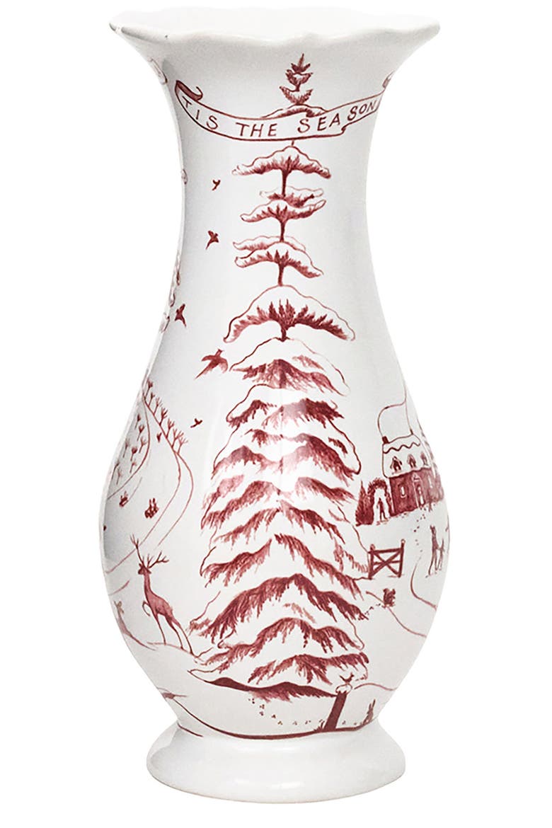 Country Estate Winter Frolic Vase, Alternate, color, WHITE/ RUBY