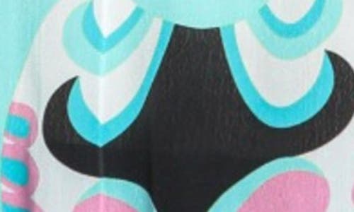 Apny Print Tassel Split Neck Chiffon Top In Turquoise Multi
